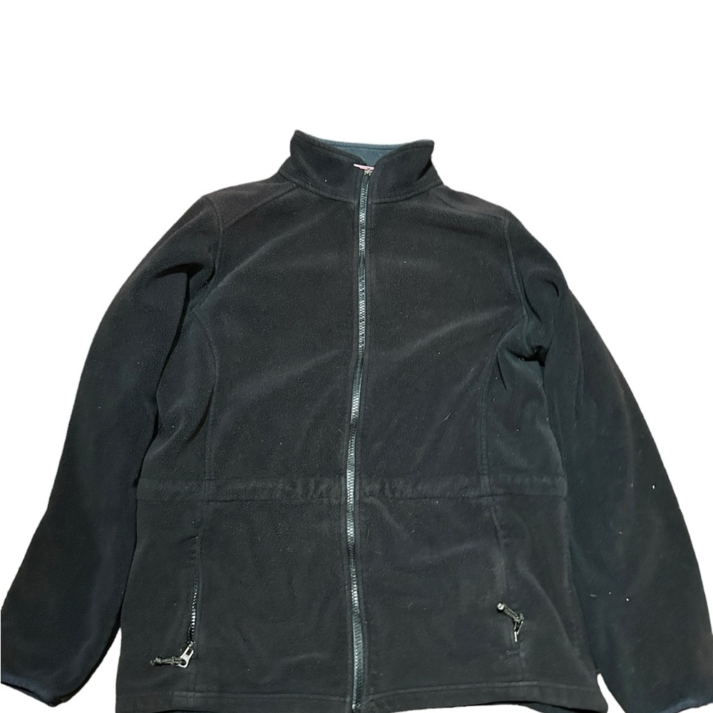 LL Bean Women Jacket Large Black Fleece Pockets Full Zip Long Sleeve Mock Neck